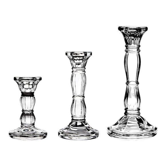NIB 3x Glass Candle Stick Holders Set Taper Candles Holder Table Centerpieces - Picture 4 of 4